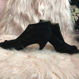 INC peep-toe black suede heels